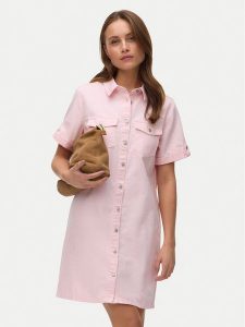 Vero Moda Sukienka jeansowa Jennie 10309665 Różowy Regular Fit. Czerwone kombinezony Vero Moda, xs, bez wzorów, z bawełny, bez kołnierzyka, bez ramiączek. Za 189,99 zł.