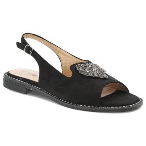 Czarne Sandały S.Barski Eleganckie Obuwie Damskie Z Sercem. Czarne sandały S.BARSKI, bez wzorów, bez obcasa, na płaskiej podeszwie, bez zapięcia. Za 139,00 zł.