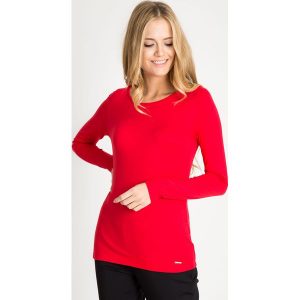 Czerwona bluzka basic z łezką na plecach QUIOSQUE. Czerwone bluzki marki QUIOSQUE, w jednolite wzory, z dzianiny, klasyczne, z dekoltem na plecach, z długim rękawem. W wyprzedaży za 29,99 zł.
