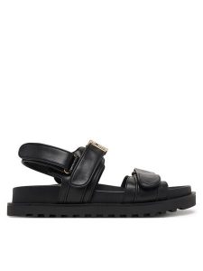 Guess Sandały FLJFBL ELE03 Czarny. Czarne sandały Guess, z aplikacjami, ze skóry, bez obcasa, na płaskiej podeszwie, bez zapięcia. Za 479,99 zł.