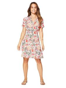 Aller Simplement Sukienka w kolorze biało-różowym rozmiar: 38/40. Białe sukienki Aller Simplement, bez wzorów, z wiskozy, klasyczne, bez kołnierzyka, bez ramiączek, midi. Za 78,99 zł.