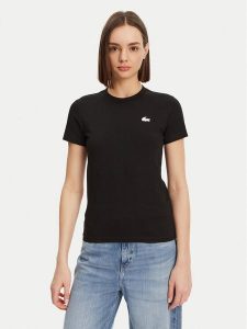 Lacoste T-Shirt TF9246 Czarny Slim Fit. Czarne t-shirty Lacoste, bez wzorów, z bawełny, bez kołnierzyka, bez ramiączek. Za 249,99 zł.