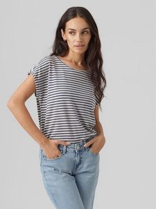 Vero Moda Koszulka w kolorze niebiesko-białym rozmiar: L. Białe bluzki Vero Moda, l, bez wzorów, bez kołnierzyka, bez ramiączek. Za 61,95 zł.