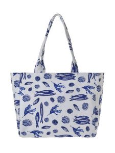 BLE Shopper bag w kolorze biało-niebieskim - 42 x 35 x 20 cm rozmiar: onesize. Białe shopper bag BLE, bez wzorów, z materiału, na ramię, bez dodatków. Za 55,95 zł.