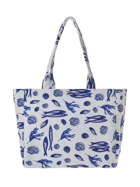 BLE Shopper bag w kolorze biało-niebieskim - 42 x 35 x 20 cm rozmiar: onesize. Białe shopper bag BLE, bez wzorów, z materiału, na ramię, bez dodatków. Za 69,95 zł.