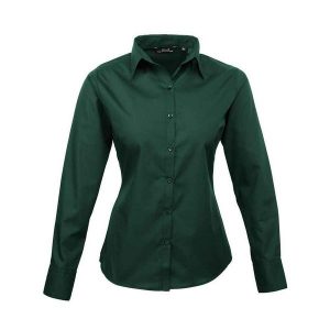 Bluzka Damska Z Długim Rękawem Z Popeliny. Zielone bluzki PREMIER, xl, bez wzorów, casualowe, bez kołnierzyka, bez ramiączek. Za 106,99 zł.