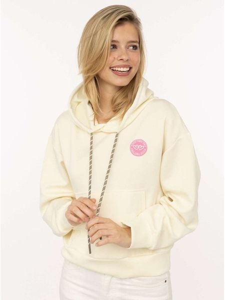 Zwillingsherz Bluza "Good Vibes Only Patch" w kolorze kremowym rozmiar: S/M. Białe bluzy Zwillingsherz, m, bez wzorów, z kapturem. Za 149,95 zł.
