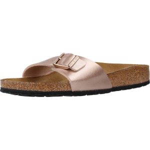 Klapki damskie Birkenstock Madrid. Żółte klapki Birkenstock, bez wzorów, z materiału, bez obcasa. Za 279,00 zł.