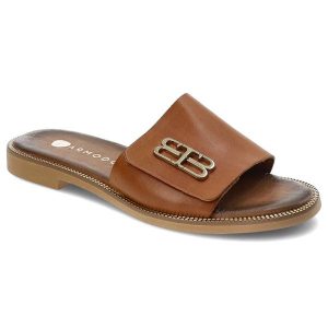Brązowe Klapki Armodo Modne Obuwie Damskie. Brązowe klapki Armodo, bez wzorów, ze skóry, bez obcasa. Za 299,00 zł.