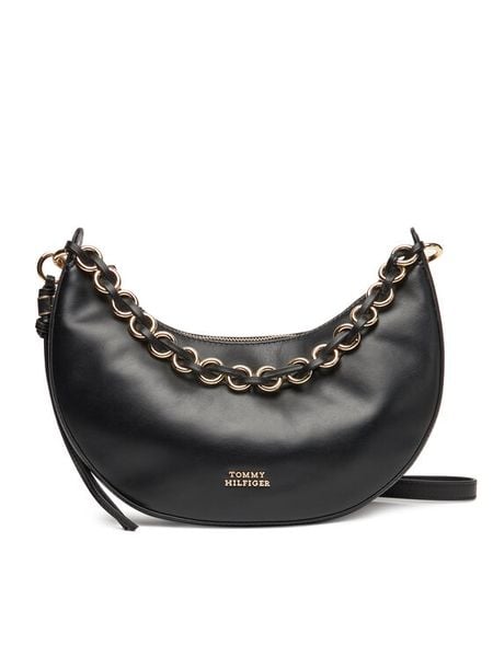 Tommy Hilfiger Torebka Moon Leather Crossover AW0AW17467 Czarny. Czarne listonoszki TOMMY HILFIGER, bez wzorów, ze skóry, bez dodatków. Za 529,99 zł.