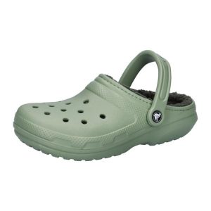 Sandały CROCS CLASSIC LINED CLOG Zielony. Zielone sandały Crocs, bez wzorów, z gumy, bez obcasa, bez zapięcia. Za 320,96 zł.