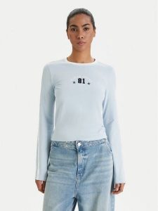 Guess Jeans Bluzka W6RI17 J1314 Błękitny Regular Fit. Niebieskie bluzki Guess Jeans, s, z aplikacjami, z bawełny, bez kołnierzyka, bez ramiączek. Za 169,99 zł.