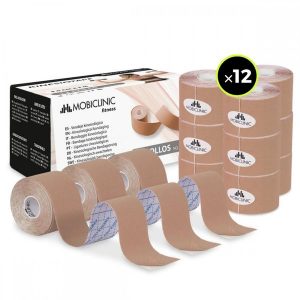 Kinesiotape Taśma kinezjologiczna (12 szt.) Beżowy bandaż nerwowo-mięśniowy. Brązowe kombinezony MOBICLINIC, l, z aplikacjami, ze skóry, sportowe, bez kołnierzyka, bez ramiączek, długie. Za 273,95 zł.
