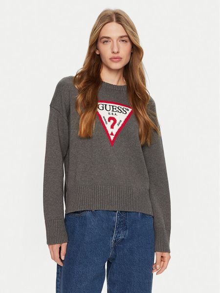 Guess Jeans Sweter W4BR12 Z3HM1 Szary Regular Fit. Szare swetry klasyczne Guess Jeans, xs, z bawełny, bez kołnierzyka. Za 339,99 zł.