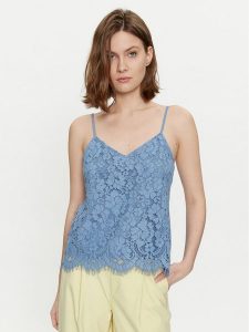 YAS Top Perla 26032812 Niebieski Regular Fit. Niebieskie topy YAS, l, bez wzorów, z syntetyku, bez kołnierzyka, bez ramiączek. Za 199,99 zł.