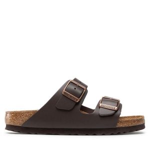 Klapki Birkenstock. Brązowe klapki Birkenstock, bez wzorów, bez obcasa. Za 499,99 zł.