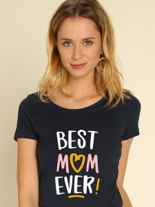 WOOOP Koszulka "Best Mom Ever" w kolorze granatowym rozmiar: XL. Niebieskie bluzki Wooop, xl, bez wzorów, z bawełny, bez kołnierzyka, bez ramiączek. Za 78,84 zł.