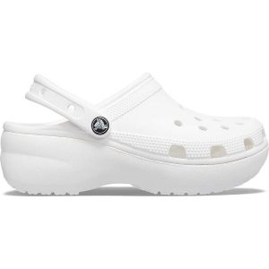 Klapki damskie Crocs CLASSIC PLATFORM CLOG. Białe klapki Crocs, bez wzorów, bez obcasa. Za 188,49 zł.