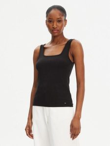 Tommy Hilfiger Top WW0WW45444 Czarny Slim Fit. Czarne topy TOMMY HILFIGER, m, bez wzorów, z wiskozy, bez kołnierzyka, bez ramiączek. Za 159,99 zł.