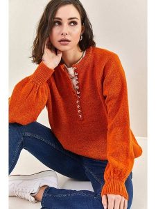 Bianco Lucci Sweter w kolorze pomarańczowym rozmiar: onesize. Pomarańczowe swetry oversize Bianco Lucci, bez wzorów, bez ramiączek. Za 86,45 zł.