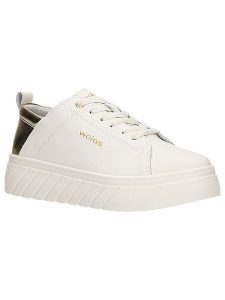 Wojas Skórzane sneakersy w kolorze kremowym rozmiar: 41. Brązowe trampki Wojas, bez wzorów, ze skóry, bez zapięcia. Za 273,59 zł.