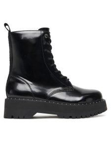 DKNY Trzewiki Batu Studs-Lace Up K4566972 Czarny. Czarne botki DKNY, bez wzorów, ze skóry, bez obcasa, na płaskiej podeszwie, bez zapięcia. Za 579,99 zł.