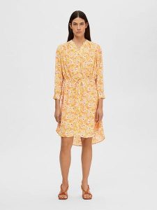 SELECTED FEMME Sukienka w kolorze pomarańczowym rozmiar: 36. Pomarańczowe sukienki Selected Femme, s, bez wzorów, z materiału, bez kołnierzyka, bez ramiączek, midi. Za 69,91 zł.