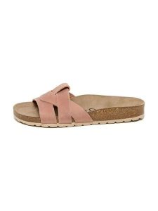 Billowy Skórzane klapki w kolorze jasnoróżowym rozmiar: 38. Różowe klapki Billowy, bez wzorów, z otwartym noskiem, bez obcasa. Za 152,99 zł.