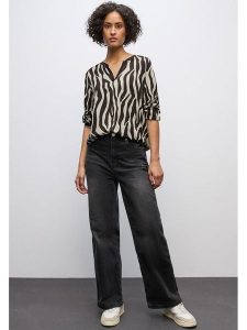 Cecil Bluzka w kolorze jasnoszaro-czarnym rozmiar: 38. Czarne bluzki Cecil, bez wzorów, z wiskozy, bez kołnierzyka, bez ramiączek. Za 113,36 zł.