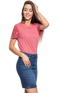 MUSTANG T SHIRT DAMSKI Alina C Embro 1009459 8271. Czerwone t-shirty Mustang, s, z aplikacjami, z koronki, bez kołnierzyka, bez ramiączek. W wyprzedaży za 39,99 zł.