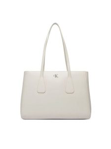 Calvin Klein Torebka Ck Medium Work Tote LV04F3442G Beżowy jasny. Brązowe shopper bag Calvin Klein, bez wzorów, ze skóry, bez dodatków. Za 649,99 zł.