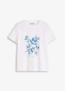 T-shirt z elastycznej mieszanki bawełny. Białe t-shirty bonprix, bez wzorów, z bawełny, bez kołnierzyka, bez ramiączek. Za 24,99 zł.