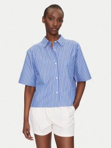 Tommy Hilfiger Koszula WW0WW44717 Niebieski Boxy Fit. Niebieskie koszule TOMMY HILFIGER, bez wzorów, z bawełny, bez kołnierzyka, bez ramiączek. Za 239,99 zł.