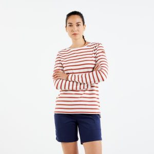 Koszulka marynarska żeglarska damska Tribord Sailing 100 długi rękaw. Białe bluzki TRIBORD, m, bez wzorów, z bawełny, sportowe, bez kołnierzyka, bez ramiączek. W wyprzedaży za 74,99 zł.