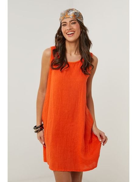 Le Monde du Lin Lniana sukienka w kolorze pomarańczowym rozmiar: 38/40. Pomarańczowe sukienki Le Monde du Lin, bez wzorów, ze lnu, klasyczne, bez kołnierzyka, bez ramiączek, mini. Za 118,28 zł.