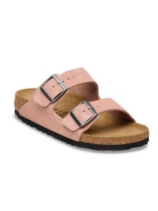 Birkenstock Skórzane klapki "Arizona" w kolorze jasnoróżowym rozmiar: 40. Różowe klapki Birkenstock, bez wzorów, ze skóry, z otwartym noskiem, bez obcasa. Za 427,07 zł.