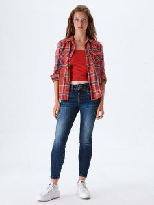 LTB Dżinsy "Senta Zip" - Skinny fit - w kolorze granatowym rozmiar: W25. Niebieskie jeansy LTB, z aplikacjami, ze skóry, z podwyższonym stanem. Za 87,81 zł.