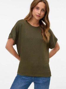 Vero Moda Koszulka w kolorze khaki rozmiar: S. Brązowe bluzki Vero Moda, s, bez wzorów, bez kołnierzyka, bez ramiączek. Za 66,00 zł.