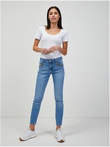 Orsay Dżinsy - Skinny fit - w kolorze błękitnym rozmiar: 42. Niebieskie jeansy Orsay, z aplikacjami. Za 100,99 zł.
