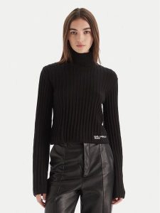 Karl Lagerfeld Jeans Golf A4W18021 Czarny Slim Fit. Czarne golfy Karl Lagerfeld Jeans, bez wzorów, z jeansu. Za 449,99 zł.