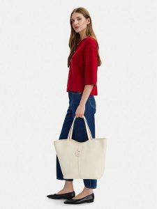 BOSS Torebka HUGO BOSS-50563192 Kremowy. Białe shopper bag Boss, bez wzorów, ze skóry, bez dodatków. Za 738,99 zł.
