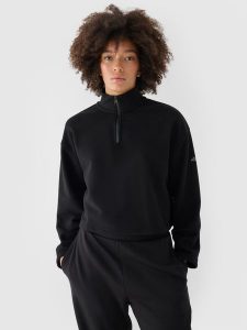 4F Bluza dresowa cropped nierozpinana bez kaptura damska - czarna M. Czarne bluzy 4f, m, bez wzorów, z bawełny, bez kaptura. W wyprzedaży za 69,99 zł.