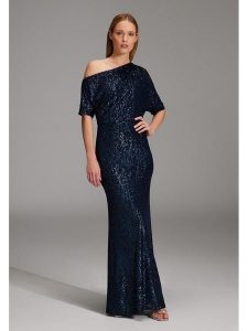 SWING Sukienka w kolorze granatowym rozmiar: 42. Niebieskie sukienki Swing, bez wzorów, bez kołnierzyka, bez ramiączek, maxi. Za 327,87 zł.