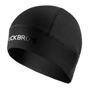 Czapka termiczna z poliestru i spandexu do jazdy na rowerze i narciarstwa. Czarne czapki ROCKBROS, bez wzorów, z dzianiny. Za 71,60 zł.