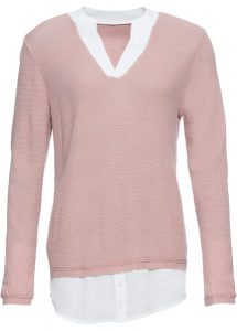 Sweter z koszulową wstawką. Czerwone swetry klasyczne bonprix, bez kołnierzyka. Za 127,99 zł.