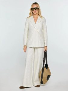 Marynarka damska lniana w prążek kremowa Kinnia 102. Białe marynarki i żakiety Big Star, l, z aplikacjami, prążkowane, retro. Za 359,99 zł.