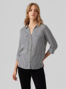 Vero Moda Koszula w kolorze biało-granatowym rozmiar: S. Białe koszule Vero Moda, s, bez wzorów, z wiskozy, bez kołnierzyka, bez ramiączek. Za 96,95 zł.