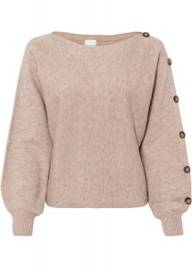 Sweter z guzikami. Brązowe swetry klasyczne bonprix, bez kołnierzyka. Za 107,99 zł.