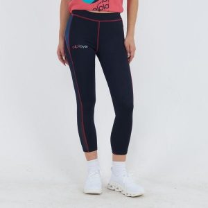 Legginsy Capri stretch do biegania niebiesko-ciemnoróżowe. Czerwone legginsy ELPLAYER, bez wzorów, z bawełny, z podwyższonym stanem. Za 64,00 zł.