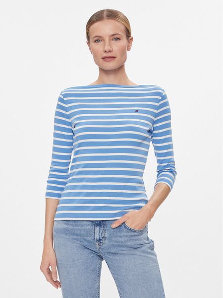 Tommy Hilfiger Bluzka New Cody WW0WW40589 Niebieski Slim Fit. Niebieskie bluzki TOMMY HILFIGER, xxs, bez wzorów, z bawełny, bez kołnierzyka, bez ramiączek. Za 159,99 zł.